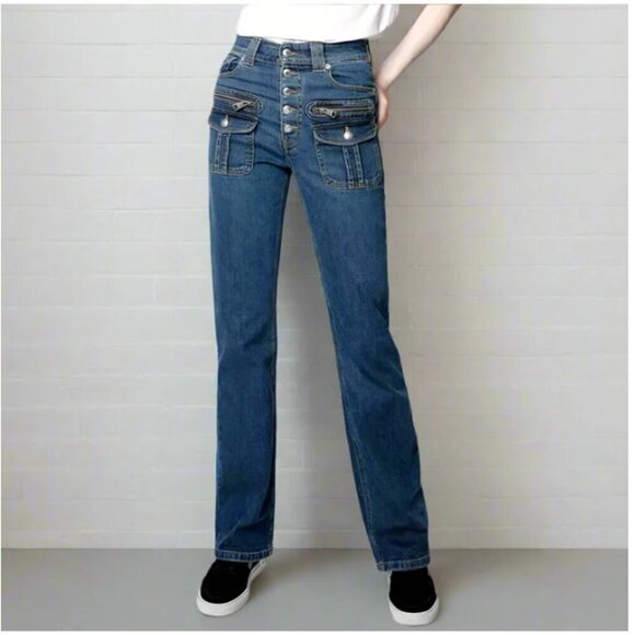 Zadig Voltaire Eyes Jeans Straight Leg Womens High Waist Exposed Button Long - Picture 1 of 9